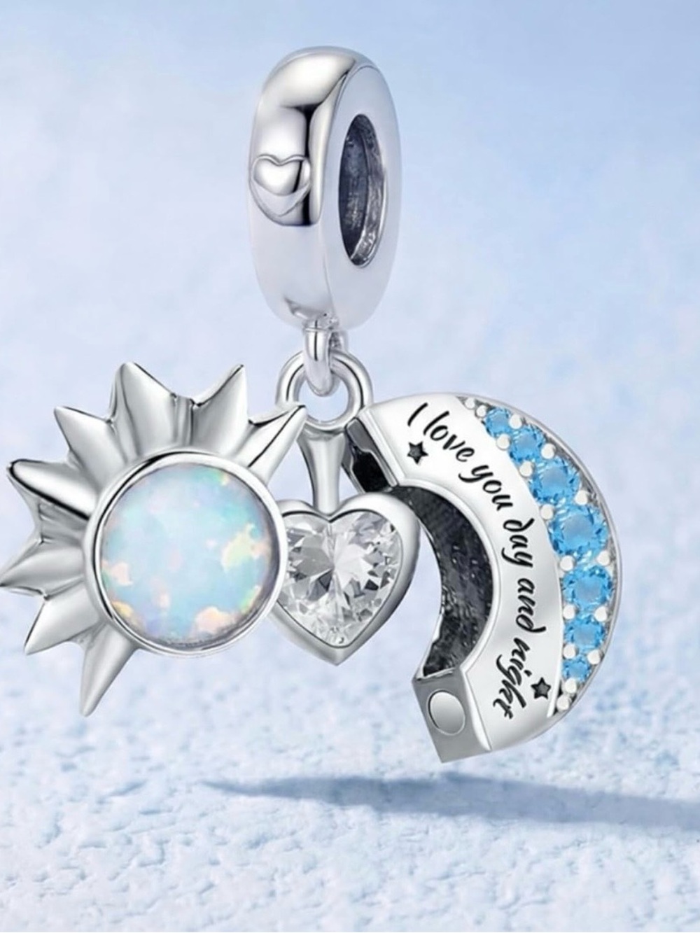 🌙 Sterling Silver Sun Moon Hidden Heart Day & Night Charm